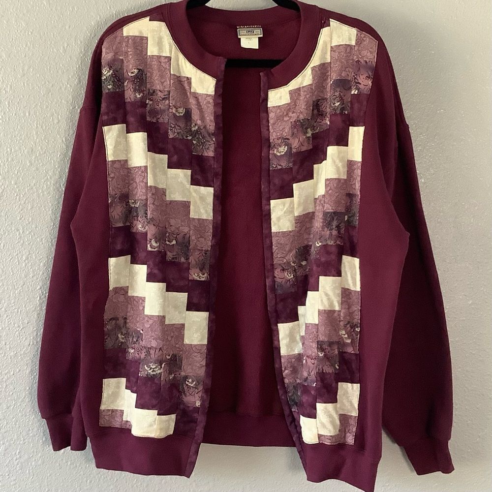 Vintage 90s Purple Patchwork Quilted Upcycled‎ Handmade Jacket L Unique Retro